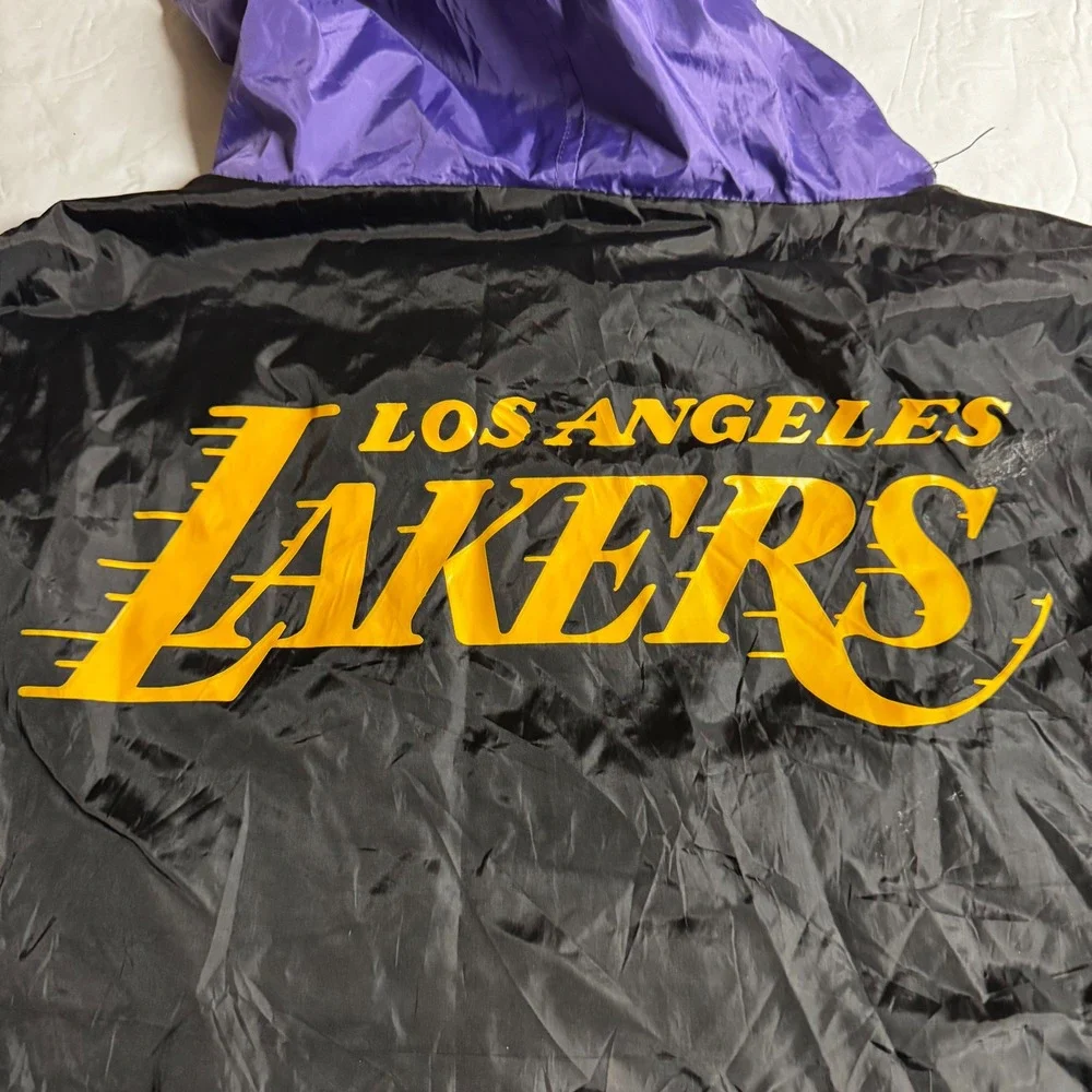 NBA Los Angeles Lakers Windbreaker Jacket Mens XL Purple Black Quarter Zip Hood - Picture 6 of 9